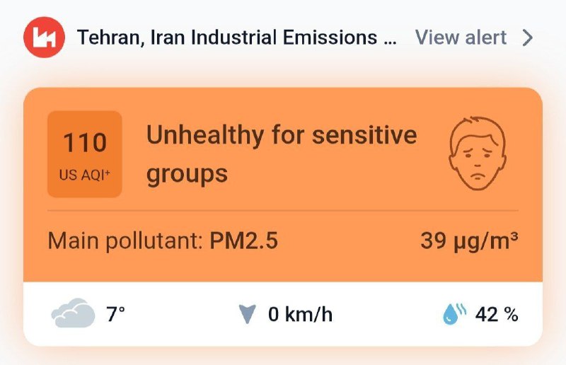 هم اکنون هوای تهران در وضعیت ناسالم قرار دارد