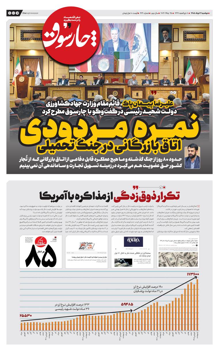 دوشنبه ۴ خرداد| چهارصد و شصت و نهمین شماره از «روزنامه چارسوق»