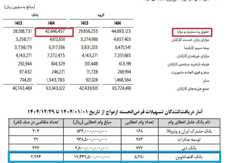 هزینه حقوق‌ودستمزد کارکنان بانک اقتصادنوین ۲/۴ برابر وام ازدواج پرداختی بانک