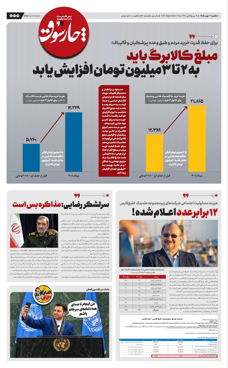 📸 طبق محاسبات چارسوق و بر اساس وعده پزشکیان و قالیباف؛ مبلغ کالابرگ باید به ۲ تا ۳ میلیون تومان افزایش یابد