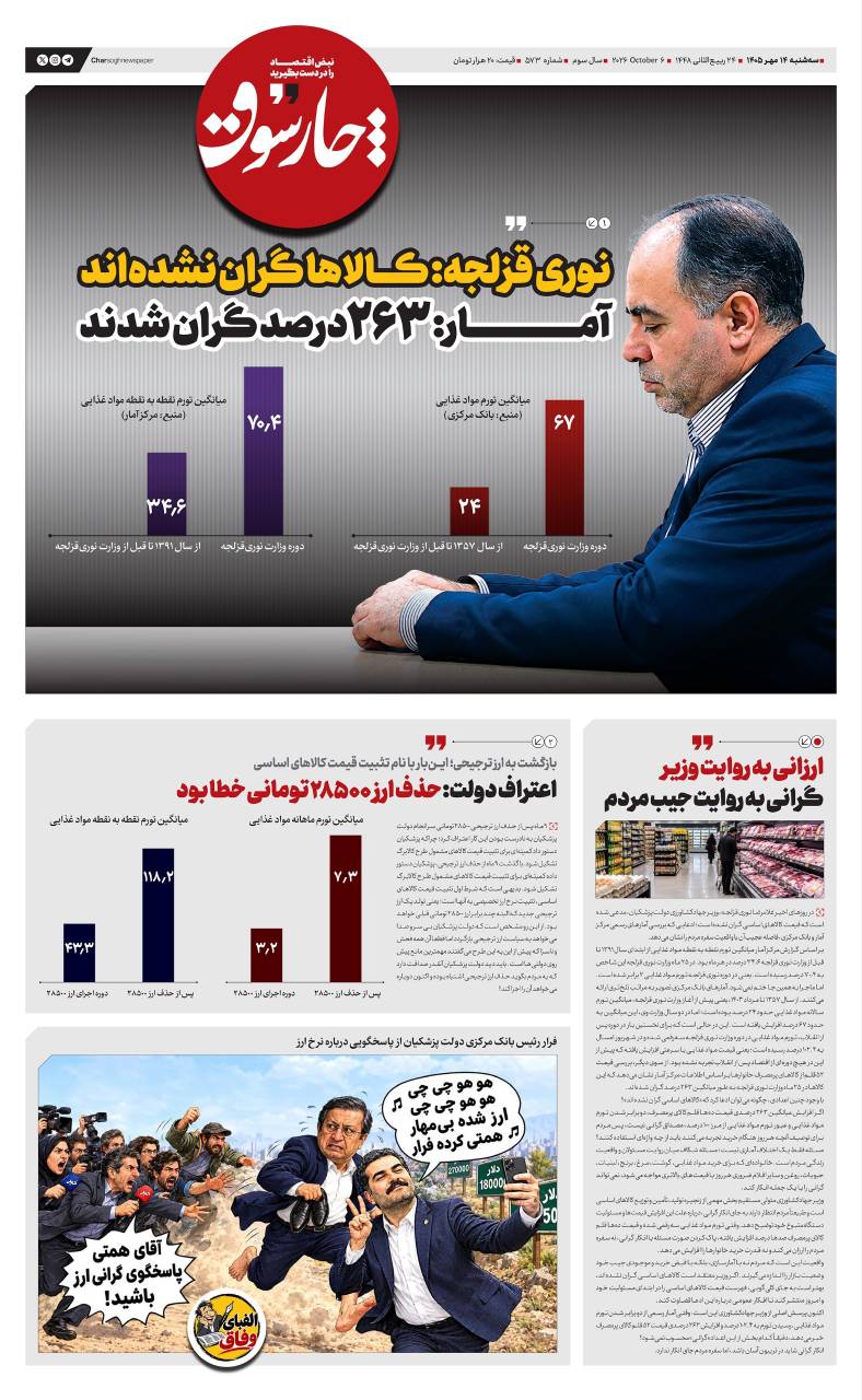 📸 نوری قزلجه: کالاها گران نشده‌اند؛ آمار: ۲۶۳ درصد گران شدند
